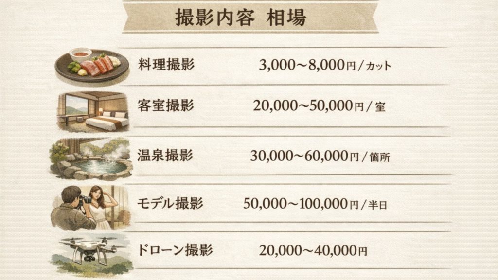 宿泊施設の撮影内容や相場