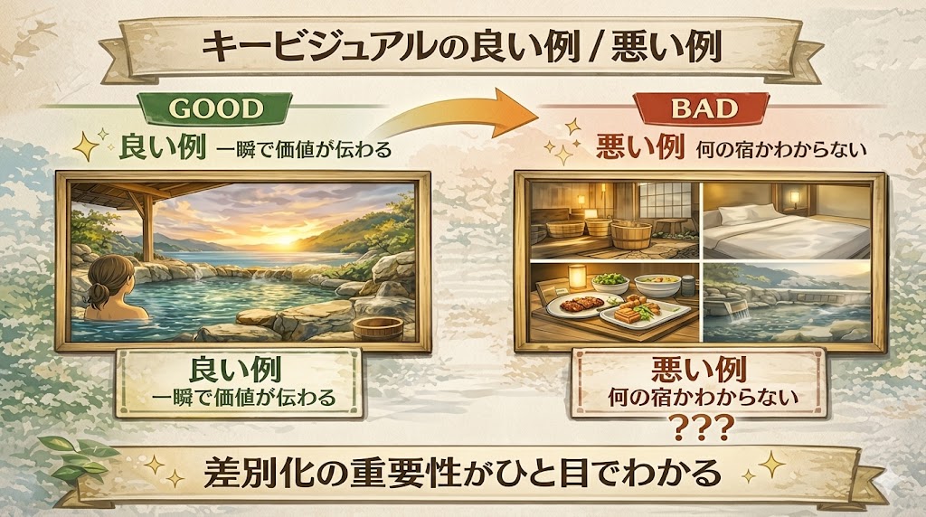 宿泊施設のキービジュアルのいい例と悪い例
