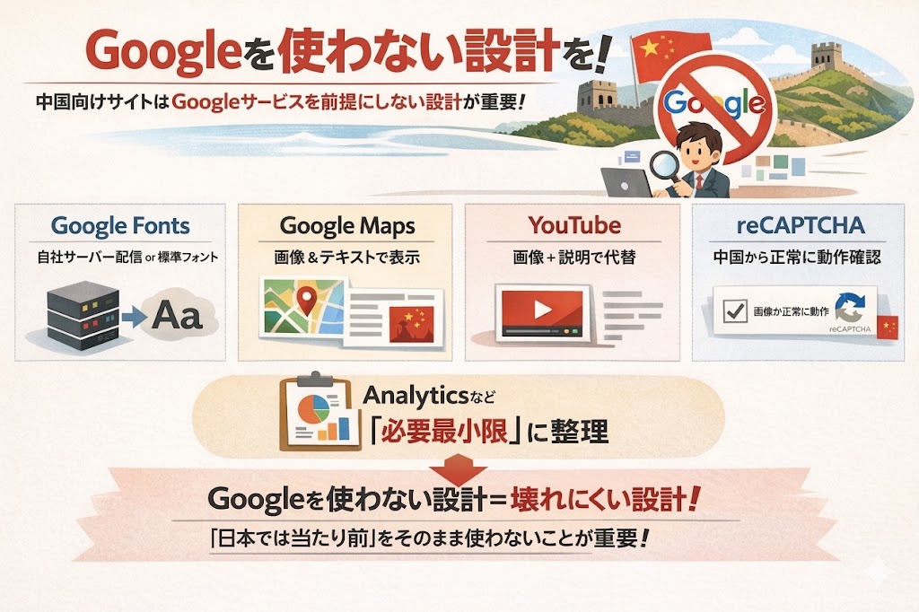 Googleを使わないサイト設計がおすすめということを詳細に説明する画像